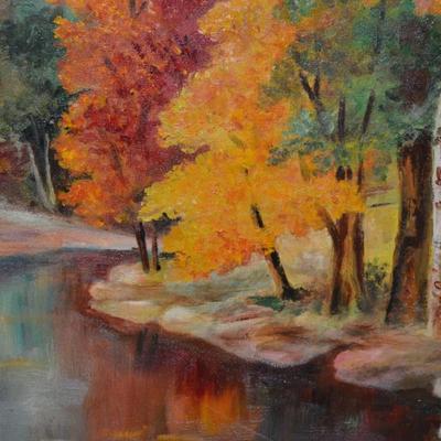 Autumn Landscape Original Art Piece, Vintage 1960 by L. Munson C.R.