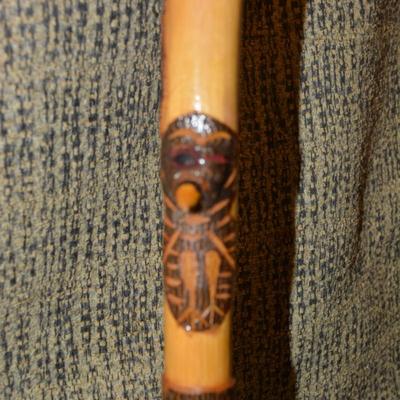 Hand Carved Wildlife Walking Stick w/ Glass Eyes 40.5”