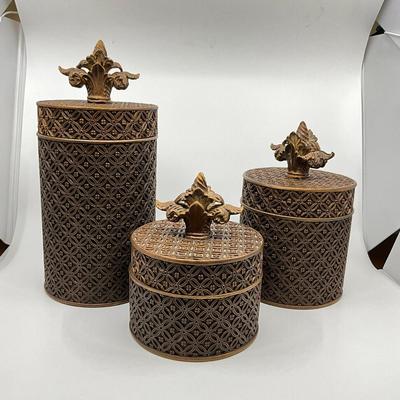 864 Set of Three Decorative Canisters