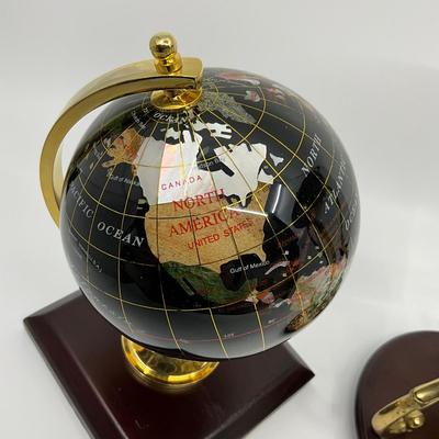 866 Globe on Mahogany Stand With English Renaissance Mahogany Hour Glass
