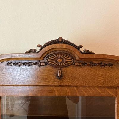 869 Antique Oak Glass Curio Cabinet