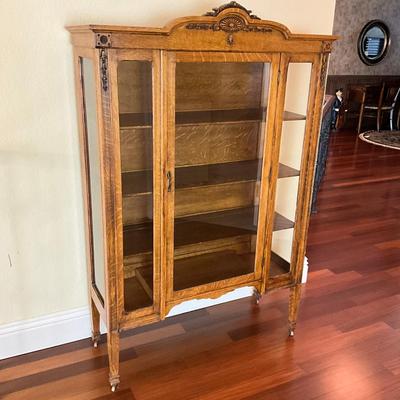 869 Antique Oak Glass Curio Cabinet