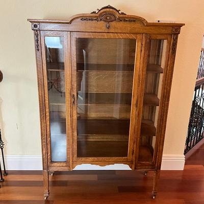 869 Antique Oak Glass Curio Cabinet