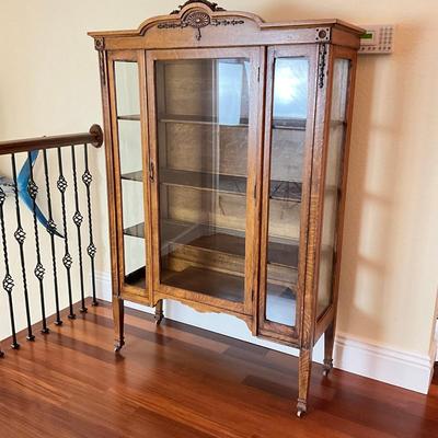 869 Antique Oak Glass Curio Cabinet