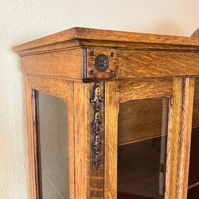 869 Antique Oak Glass Curio Cabinet