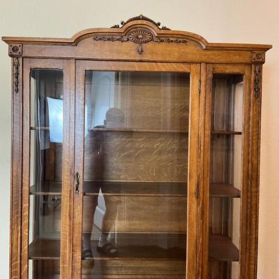 869 Antique Oak Glass Curio Cabinet