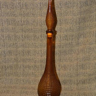 Vintage 22” Pebbled MCM Amber Decanter/Genie Bottle