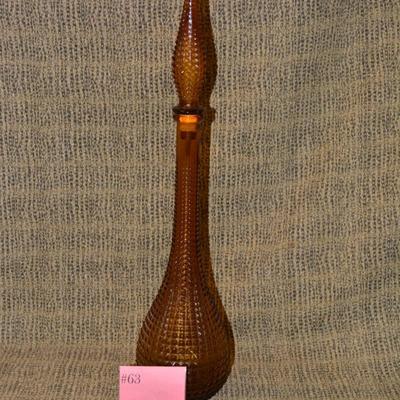 Vintage 22” Pebbled MCM Amber Decanter/Genie Bottle