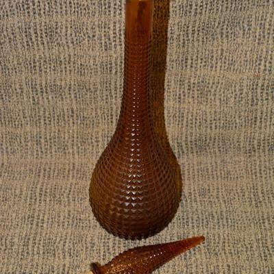 Vintage 22” Pebbled MCM Amber Decanter/Genie Bottle