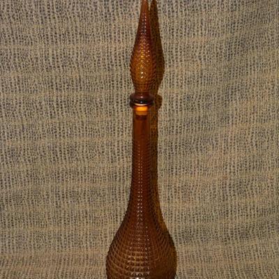 Vintage 22” Pebbled MCM Amber Decanter/Genie Bottle