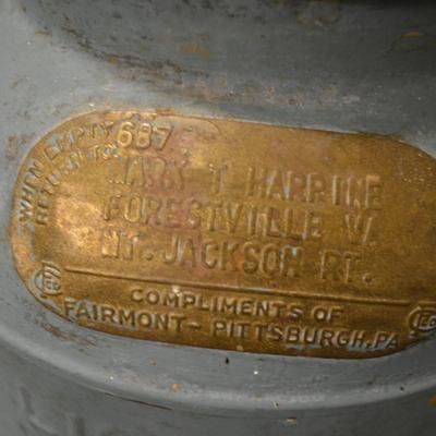 Antique/Vintage 12 Quart Milk Jug, Mark T. Harpine, Mt. Jackson VA Route