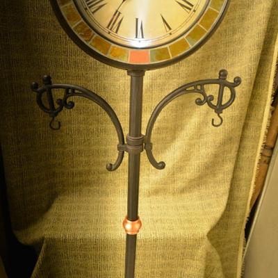 77” Standing 2 Face Clock w/ Plant Hangers &amp; Lighted Face, One LED Out