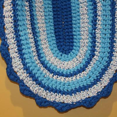 Blue Gradient Hand Crochet Oval Woven Rug 39”x26.5”