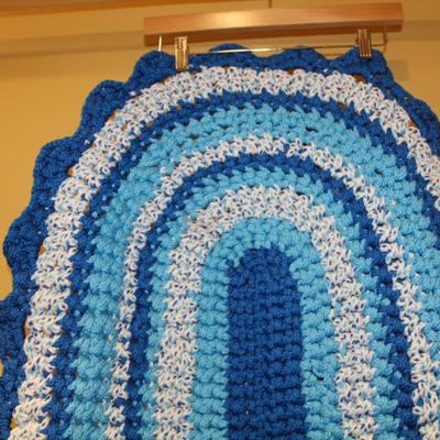 Blue Gradient Hand Crochet Oval Woven Rug 39”x26.5”