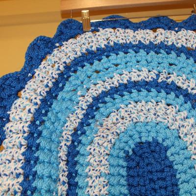 Blue Gradient Hand Crochet Oval Woven Rug 39”x26.5”