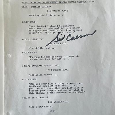 Comedian Sid Caesar signed script 