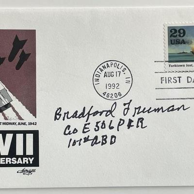 WW2 veteran Bradford Freeman signed first day cover 