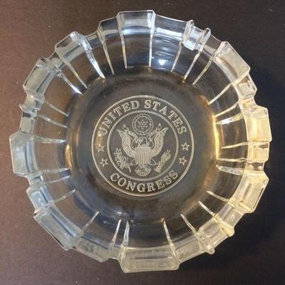United States Congress Etched Glass Ashtray.