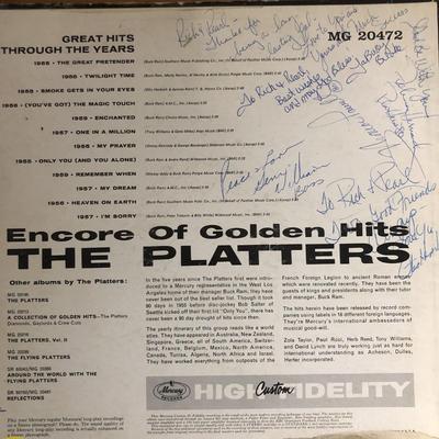 The Platters ‎signed Encore Of Golden Hits album cover