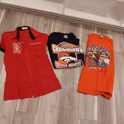 LARGE ROLLS ROYCE SHIRT AND 2 X-LARGE DENVER BRONCOS T-SHIRTS