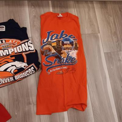 LARGE ROLLS ROYCE SHIRT AND 2 X-LARGE DENVER BRONCOS T-SHIRTS