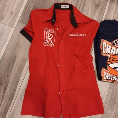 LARGE ROLLS ROYCE SHIRT AND 2 X-LARGE DENVER BRONCOS T-SHIRTS