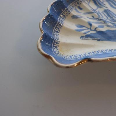 Vintage Asian Cobalt Cresent Dish Trinket Dish
