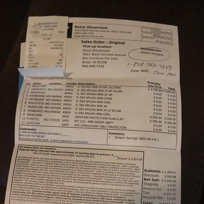 Sectional 3 piece with 6 seater reclining couch. Brown in color.