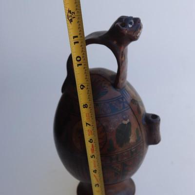 Vintage Cusco Inca Peru Pre-Columbian Style Tribal Art Jaguar Decanter Ceremonial Jug
