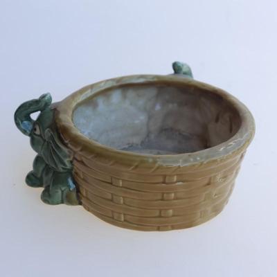 Majolica Elephant Planter Bowl Lucky Trunks Up Two Baby Elephants