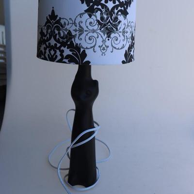 Cat lamp with black and white shade