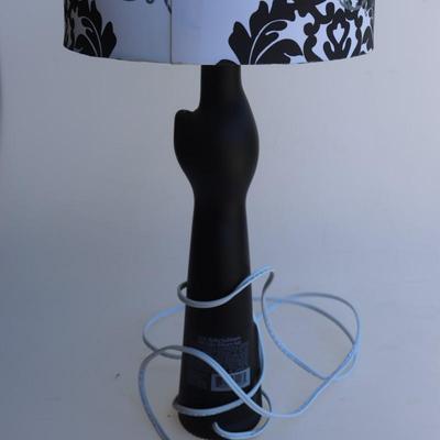 Cat lamp with black and white shade