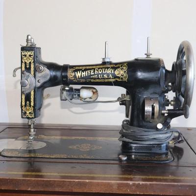 White Rotary Sewing machine with table