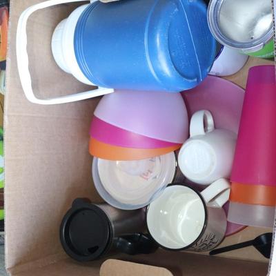 Lot of plastic cups, tumblers, and plates