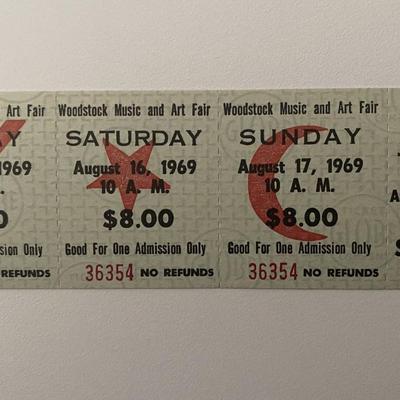 Woodstock Concert 3 day ticket Aug. 15,16,17 1969