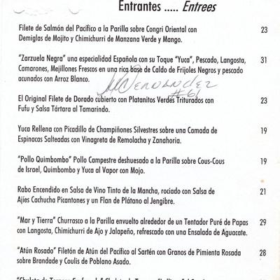 Livan Hernandez signed menu