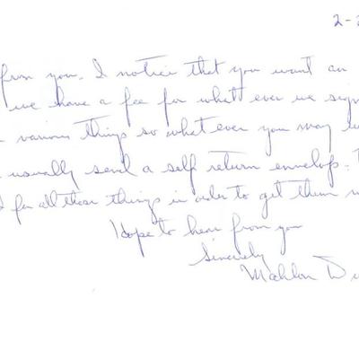 Mahlon Duckett signed note