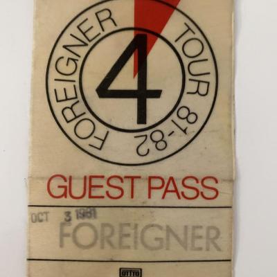 Foreigner '81-82 Tour Backstage Pass