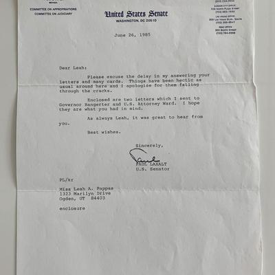Paul Laxalt Signed Letter