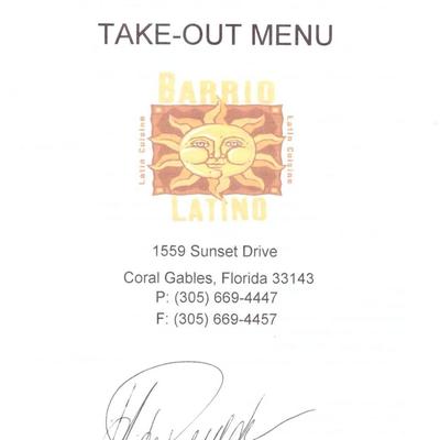 Jorge Posada signed menu