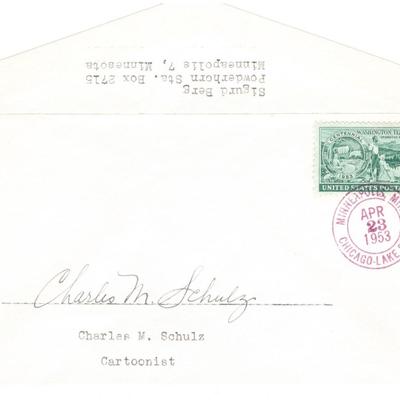 Snoopy Creator Charles M. Schulz signed envelope