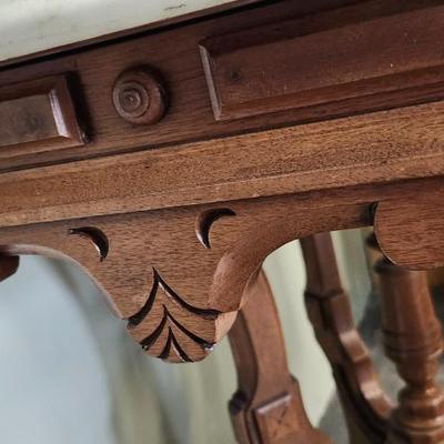 Antique Victorian Carved Walnut Marble Top Parlor Center Accent Side Table