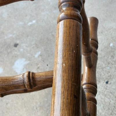 Two Vintage Rustic Farmhouse Oak Wood Round Bar Counter Stool