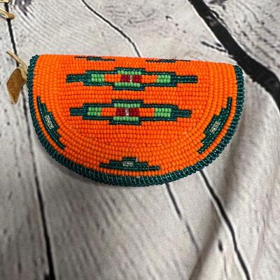 Older Vintage Beaded Leather Coin Purse and Hat Strap