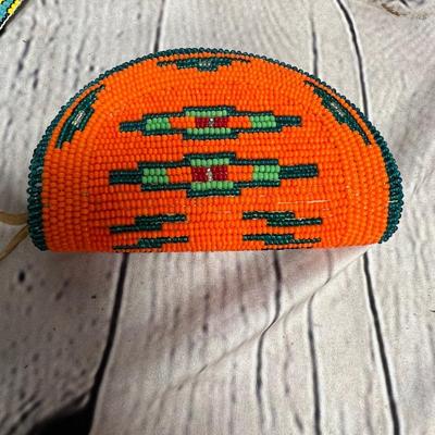 Older Vintage Beaded Leather Coin Purse and Hat Strap