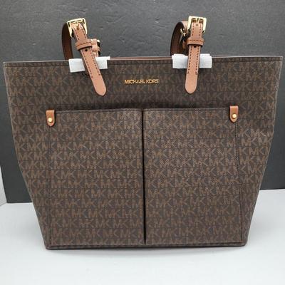 NEW Michael Kors Jet Set Brown Signature Travel Tote