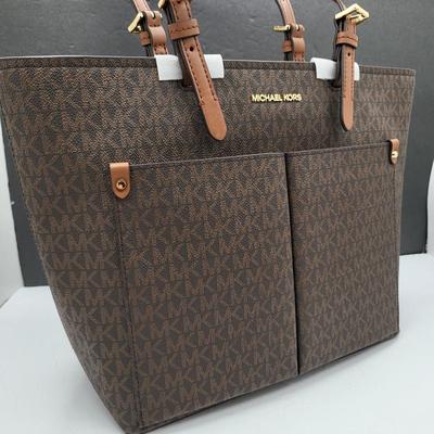 NEW Michael Kors Jet Set Brown Signature Travel Tote