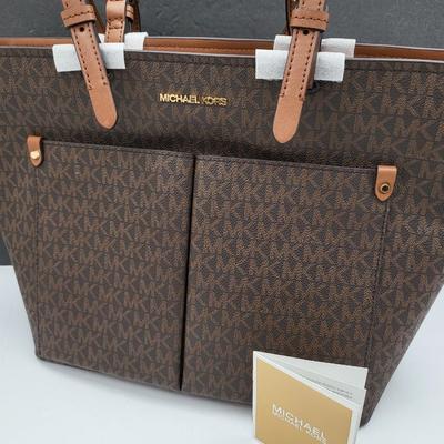 NEW Michael Kors Jet Set Brown Signature Travel Tote