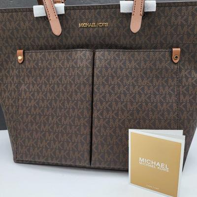 NEW Michael Kors Jet Set Brown Signature Travel Tote