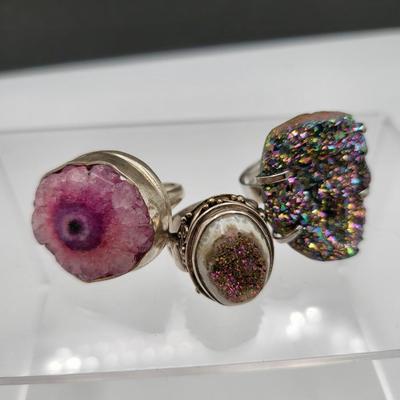 Druzy Stone Ring Trio